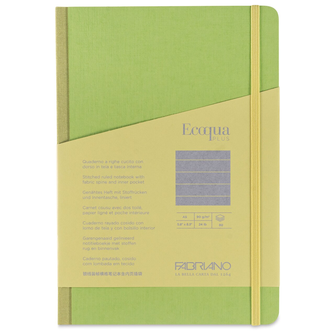 Fabriano Ecoqua Plus Fabric-Bound Notebook - Lime, 5-4/5" x 8-1/4", Lined